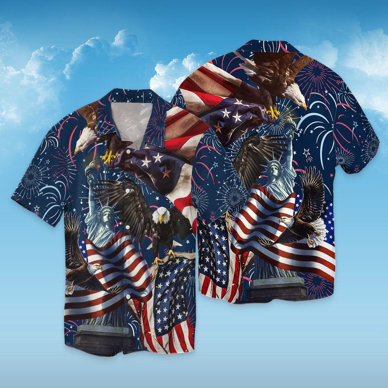 4th Of July Independence Day American Eagle Statue Of Liberty Hawaiian Shirt