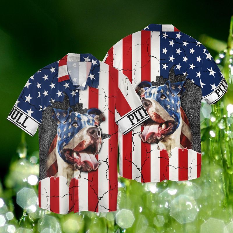 4th Of July Independence Day American Pitbull Hawaiian Shirt